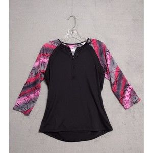 FILO Athletic Tee Women's Small Stretchy 1/4 Zip Black Red Pink Geometric Print